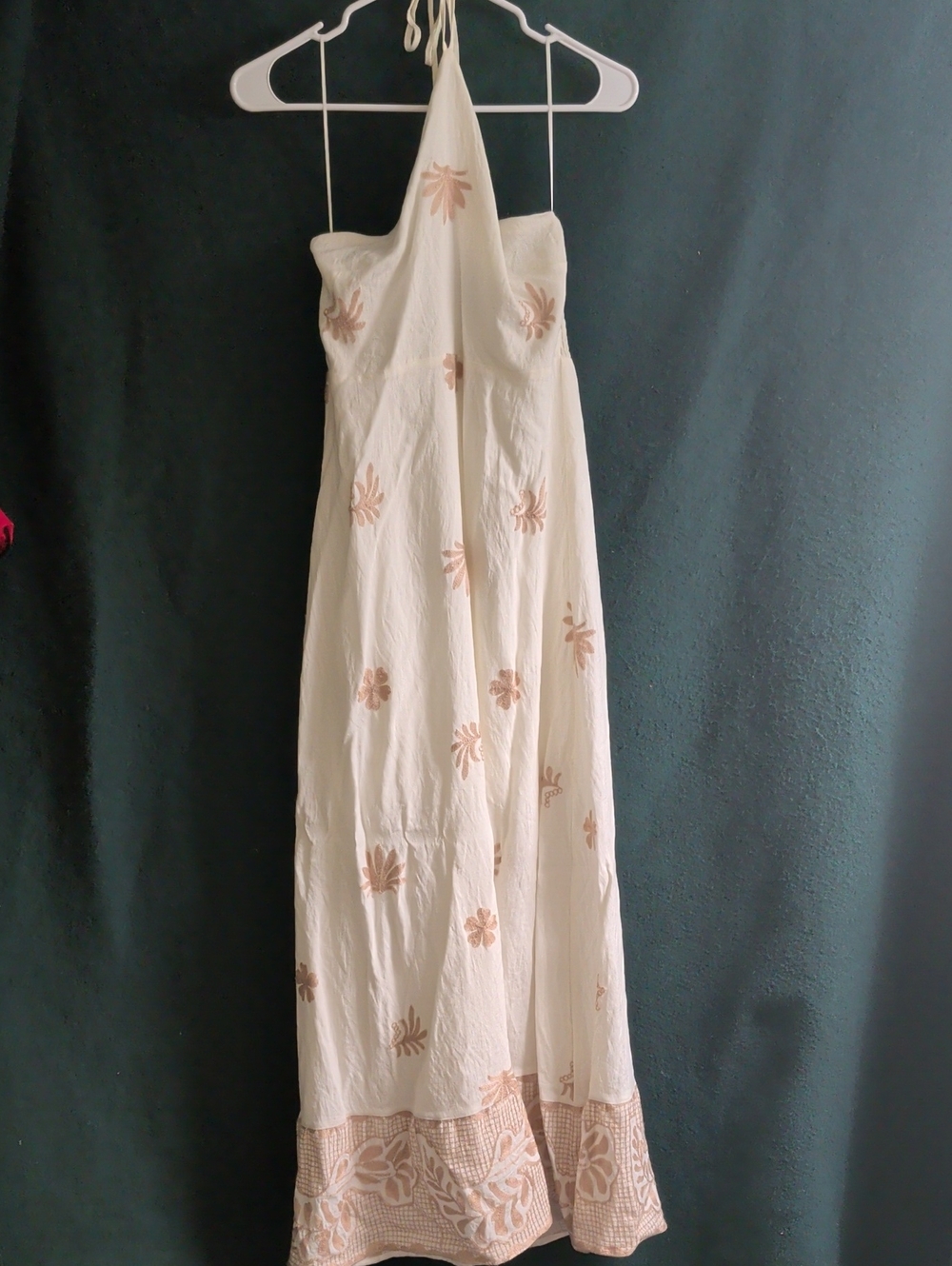 The Vintage Shop Cream Halter Maxi Dress with Blush Embroidery